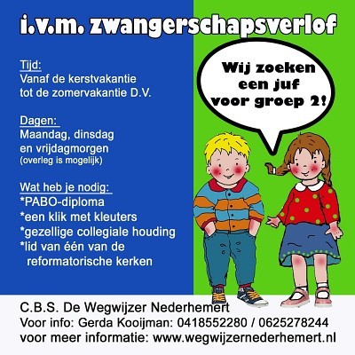 Vacature groep 2 ivm zwangerschap Kerst - Zomervakantie